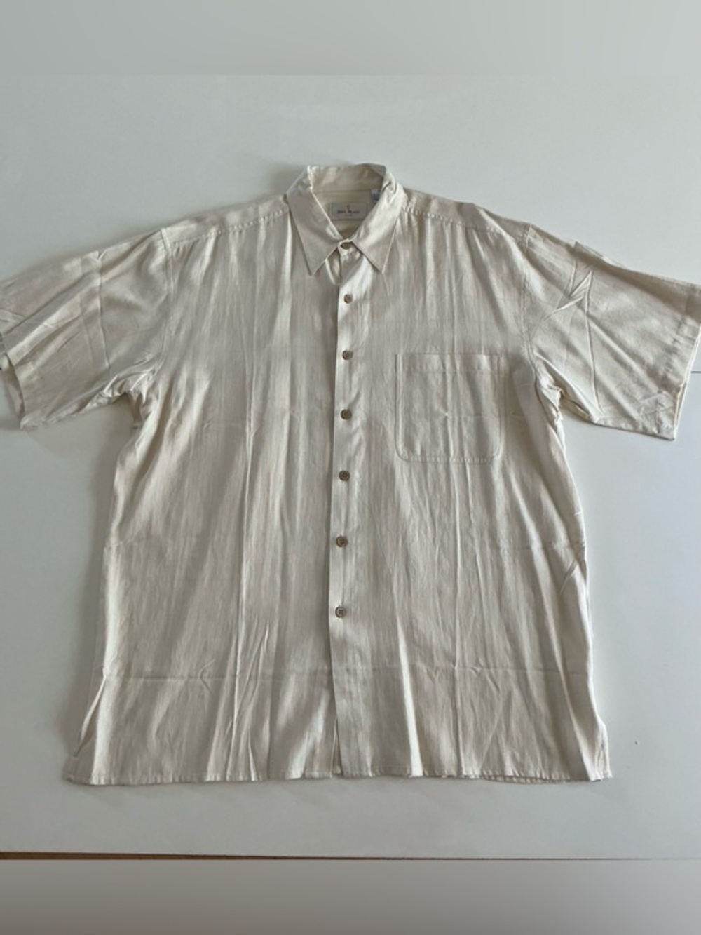 VTG BILL BLASS MENSWEAR XL SILK COTTON Cream Short-Sleeve Button-Down Shirt EUC